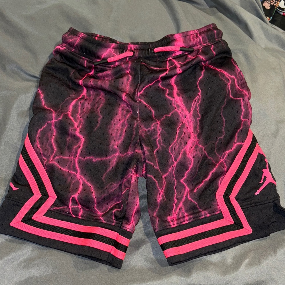 Jordan Black & Hot Pink Lightning Mesh Shorts. Size 5-6.